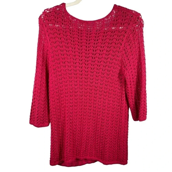 Chicos Open Knit 3/4 length sleeve Pink Sweater size 2 - Picture 2 of 8